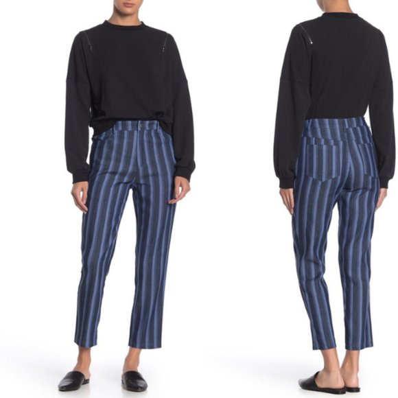 Wild Honey Pants - Wild Honey Striped High Waisted Chambray Twill Pants
